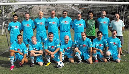 FC Nova players and staff celebrate their Division 2 title winning success at Jamesons Irish Pub in Pattaya.